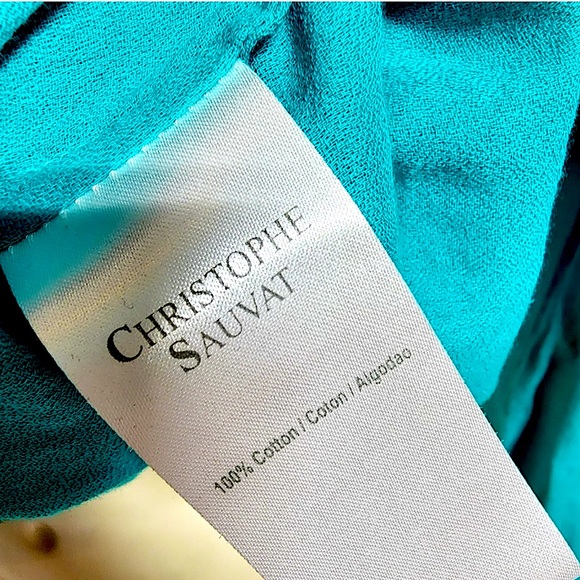 Christophe Sauvat Southwest Boho Turquoise Embroidery Western Open Shoulder Top - Picture 4 of 7